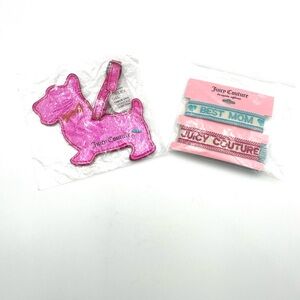Juicy Couture Pink Dog Luggage Tag and Woven Bracelets